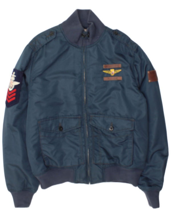 Aviazione Navale Mens Graphic Bomber Jacket IT 50/52 Large Navy Blue Cotton