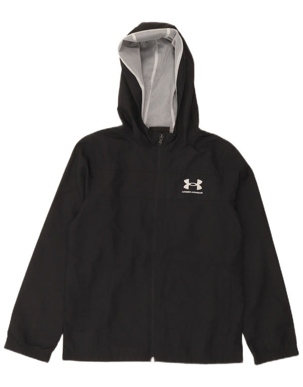 Under Armour Boys Hooded Rain Jacket 9-10 Years Medium Black Polyester