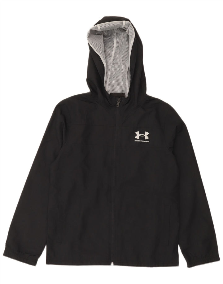 Under Armour Boys Hooded Rain Jacket 9-10 Years Medium Black Polyester