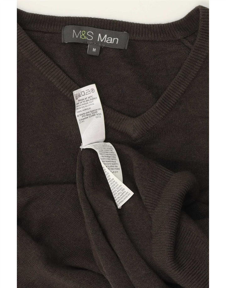 Marks & Spencer Ανδρικό πουλόβερ με λαιμόκοψη με λαιμόκοψη με μεσαίο γκρι ακρυλικό
