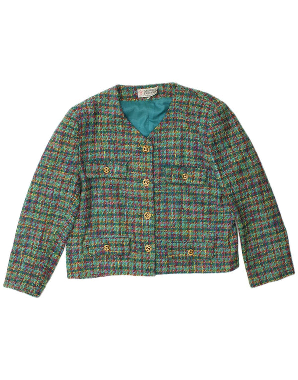 VINTAGE Γυναικείο Σετ φούστας 2 τεμαχίων με 4 κουμπιά IT 48 XL W32 Green Check Wool