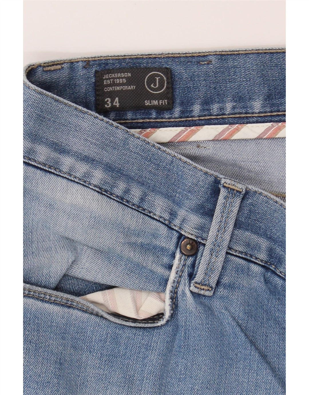 JECKERSON Mens Distressed Slim Jeans W34 L32 Blue Cotton Vintage Jeckerson and Second-Hand Jeckerson from Messina Hembry 