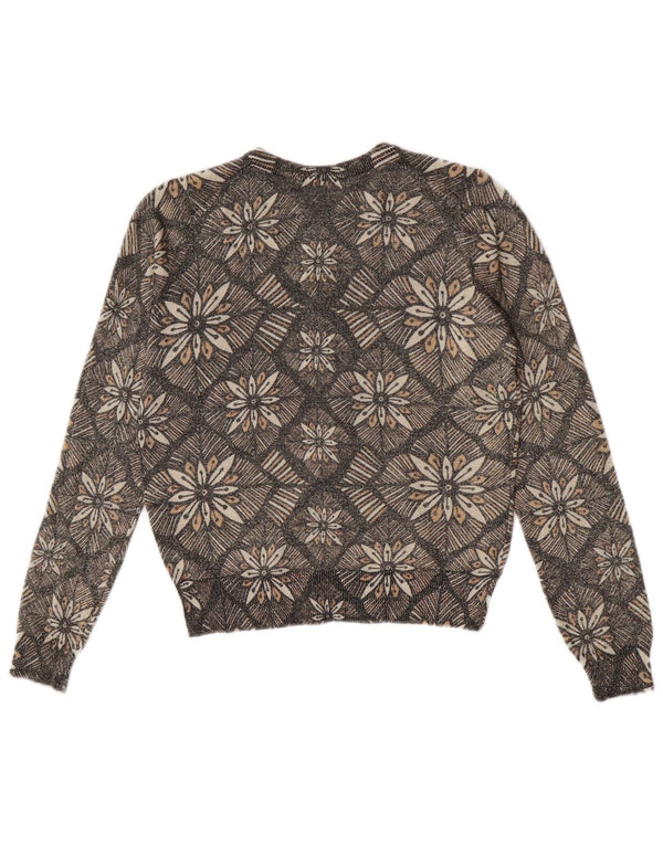 Marks & Spencer Womens Cardigan Sweater UK 12 Medium Grey Floral Viscose