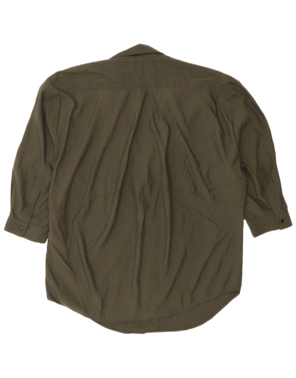 Zara γυναικείο πουλόβερ 3/4 μανίκι πουκάμισο UK 6 XS Khaki Lyocell