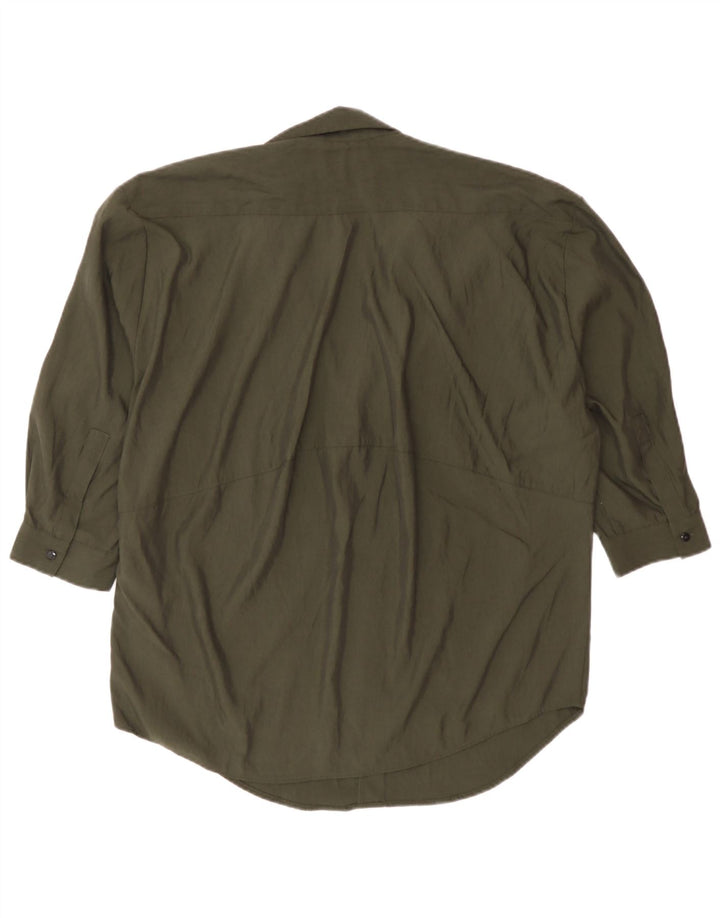 Zara γυναικείο πουλόβερ 3/4 μανίκι πουκάμισο UK 6 XS Khaki Lyocell