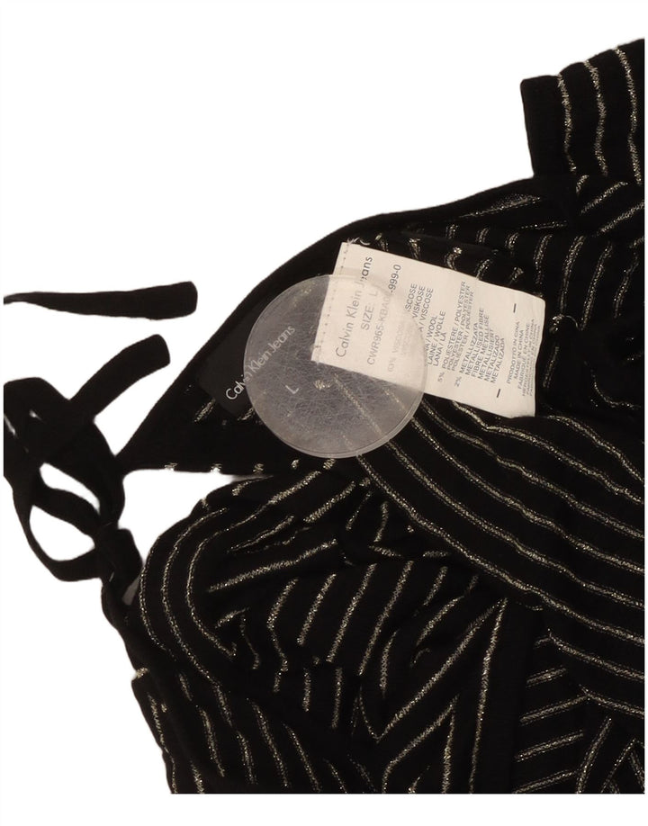 Calvin Klein Γυναικεία Crop Μπλούζα Τοπ UK 14 Μεγάλη μαύρη ριγέ βισκόζη