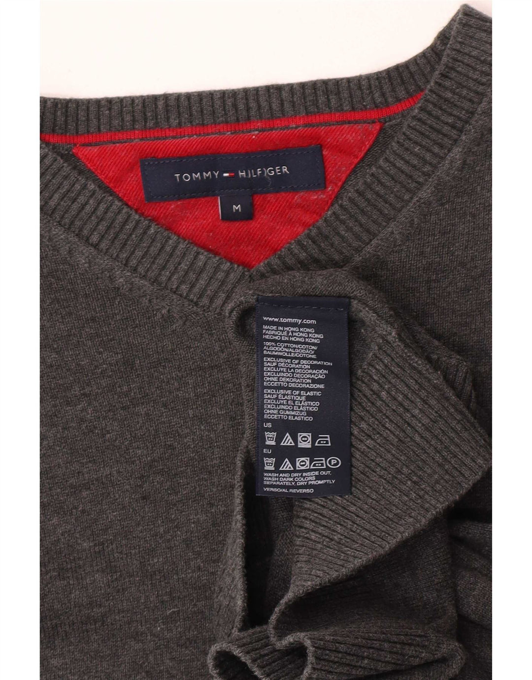 Ανδρικό πουλόβερ Tommy Hilfiger με V λαιμόκοψη, μεσαίο βαμβακερό γκρι