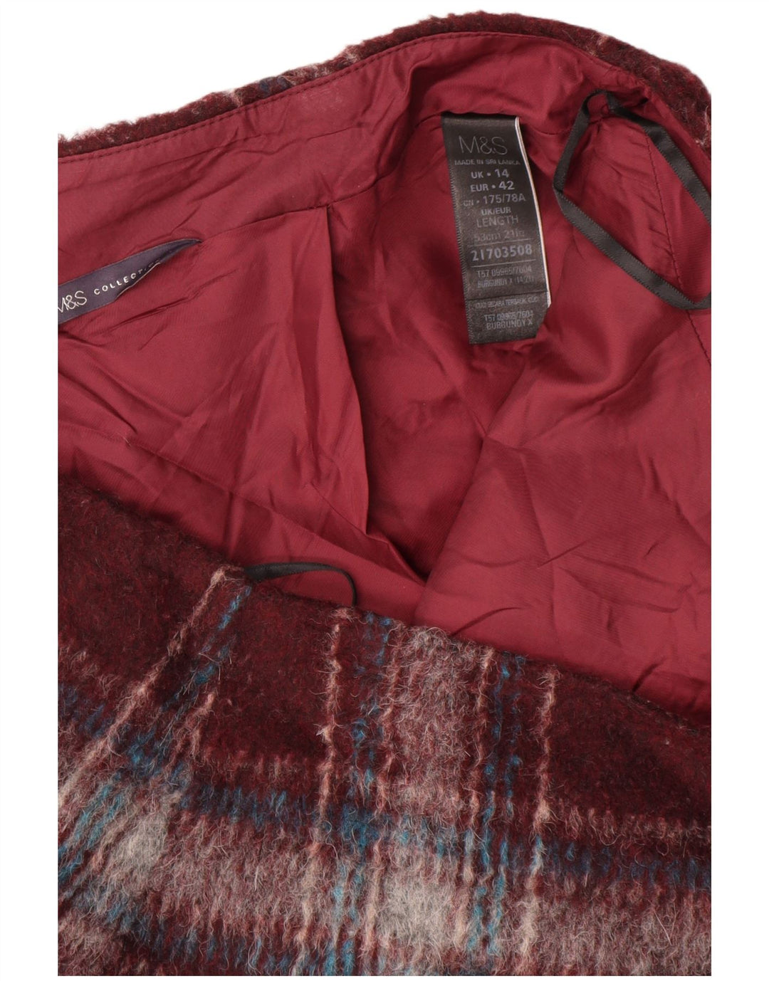 Marks & Spencer Γυναικεία Μίνι Φούστα UK 14 Μεγάλη W34 Βουργουνδία Check Polyester