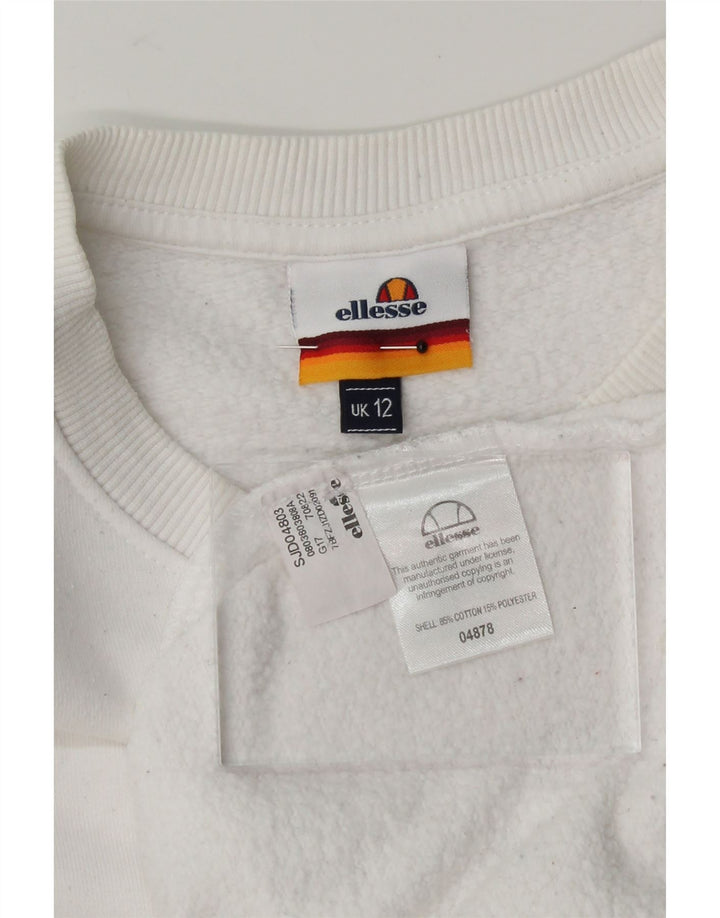 ELLESSE Womens Graphic Sweatshirt Jumper UK 12 Medium  White Colourblock Vintage Ellesse and Second-Hand Ellesse from Messina Hembry 