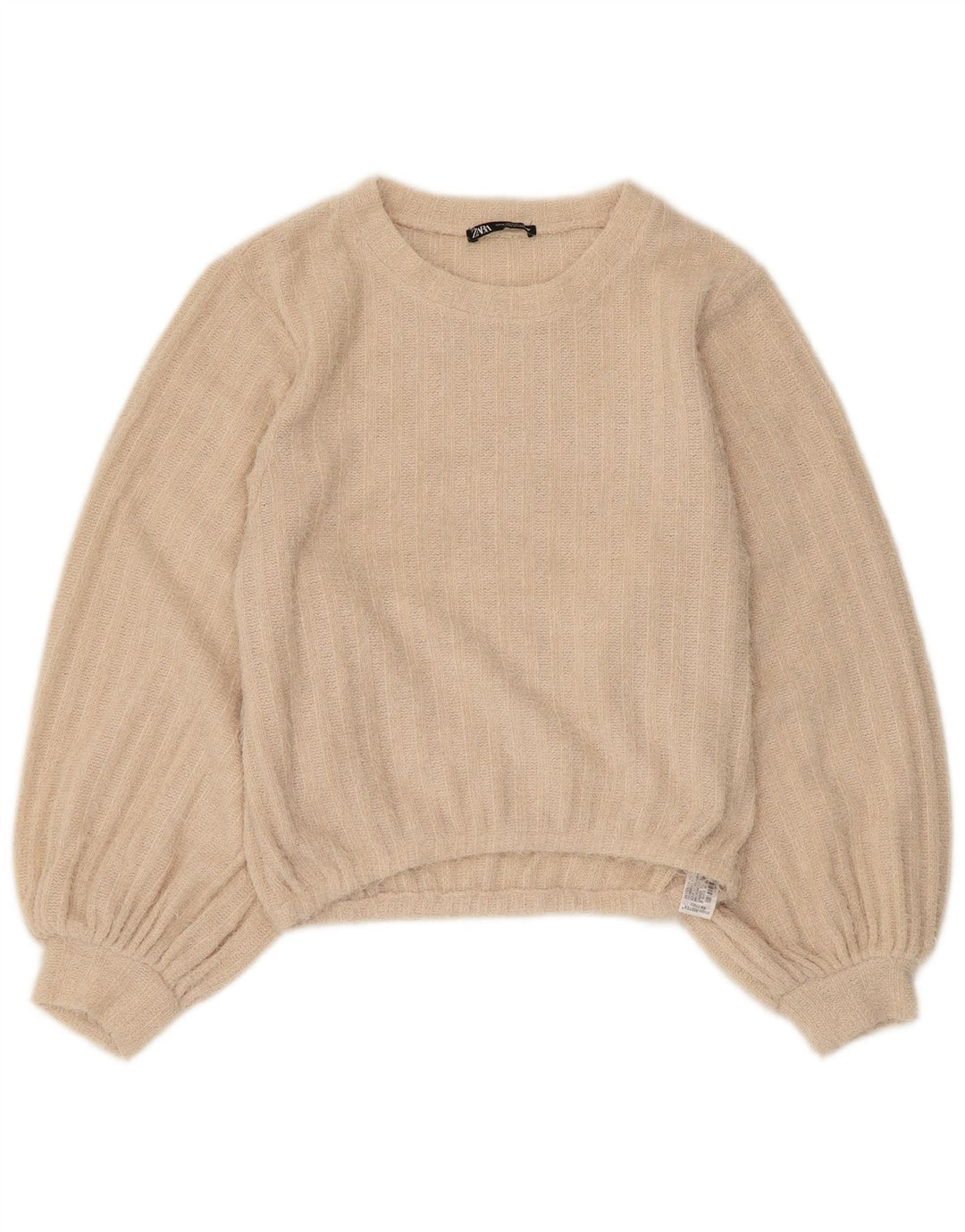 Zara Γυναικείο πουλόβερ με λαιμόκοψη UK 10 Small Beige ριγέ πολυεστέρα