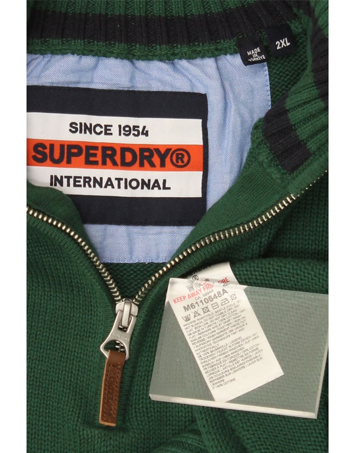 Ανδρικό πουλόβερ με φερμουάρ SUPERDRY 2XL πράσινο βαμβακερό