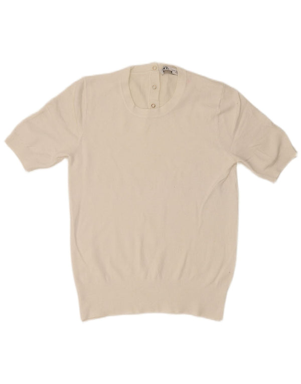 Zara γυναικείο πουλόβερ με κοντό μανίκι Crew λαιμόκοψη UK 12 Medium White