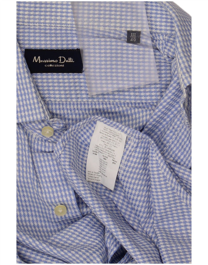 Ανδρικό πουκάμισο Massimo Dutti Μέγεθος 40 Μεσαίο Μπλε Houndstooth Βαμβακερό