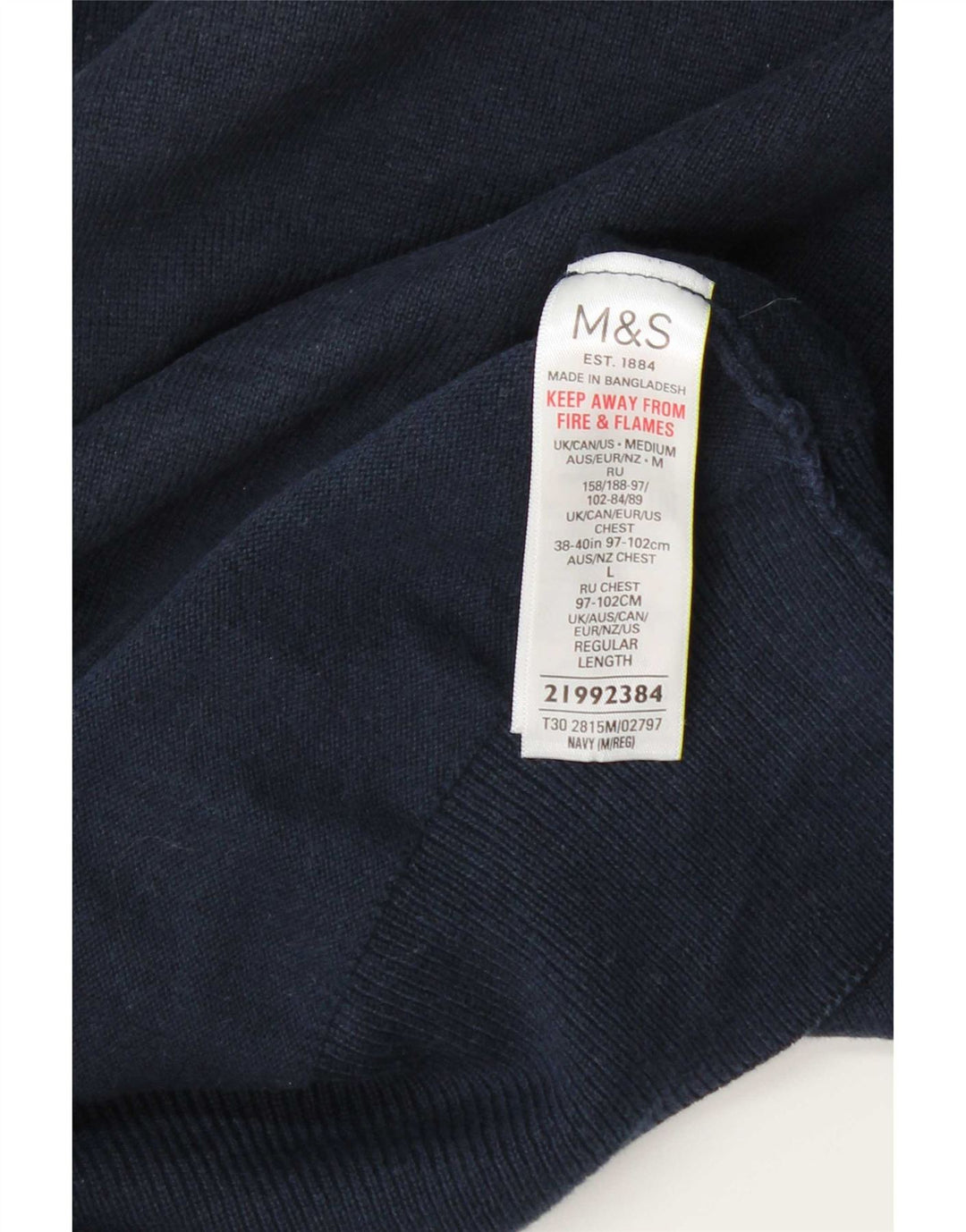 Marks & Spencer Ανδρικό πουλόβερ με λαιμόκοψη μεσαίου μπλε βαμβακερό