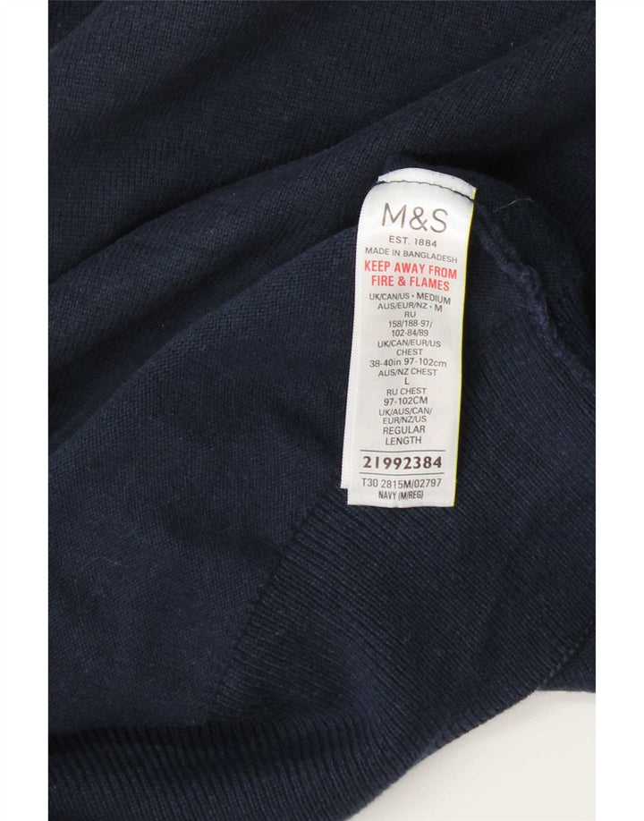 Marks & Spencer Ανδρικό πουλόβερ με λαιμόκοψη μεσαίου μπλε βαμβακερό