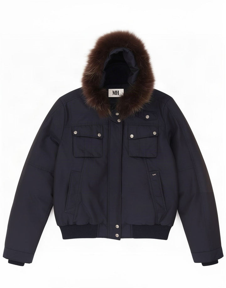 Γυναικείο Bomber Jacket με κουκούλα αερίου IT 46 Large Navy Blue Polyamide