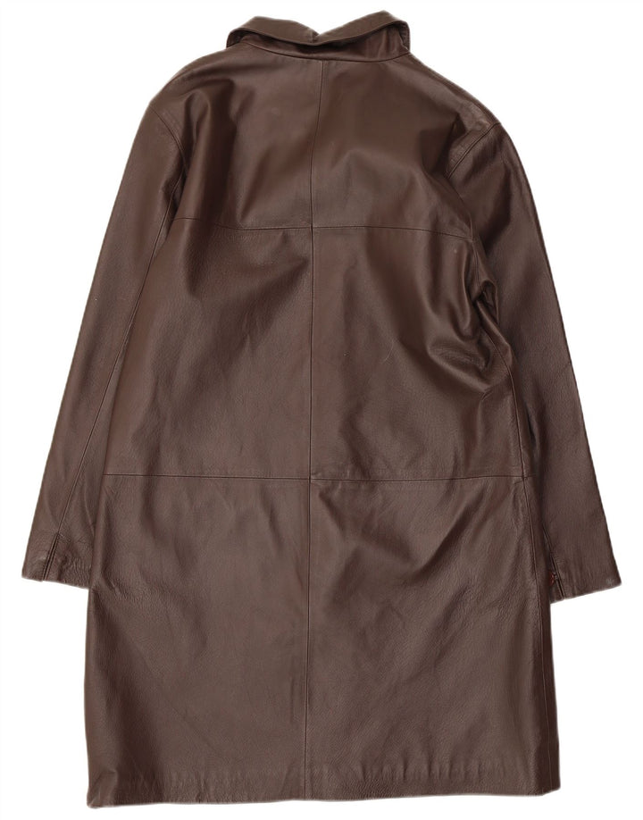 MILAN Γυναικείο Δερμάτινο Παλτό UK 14 Μεγάλο Καφέ Δερμάτινο