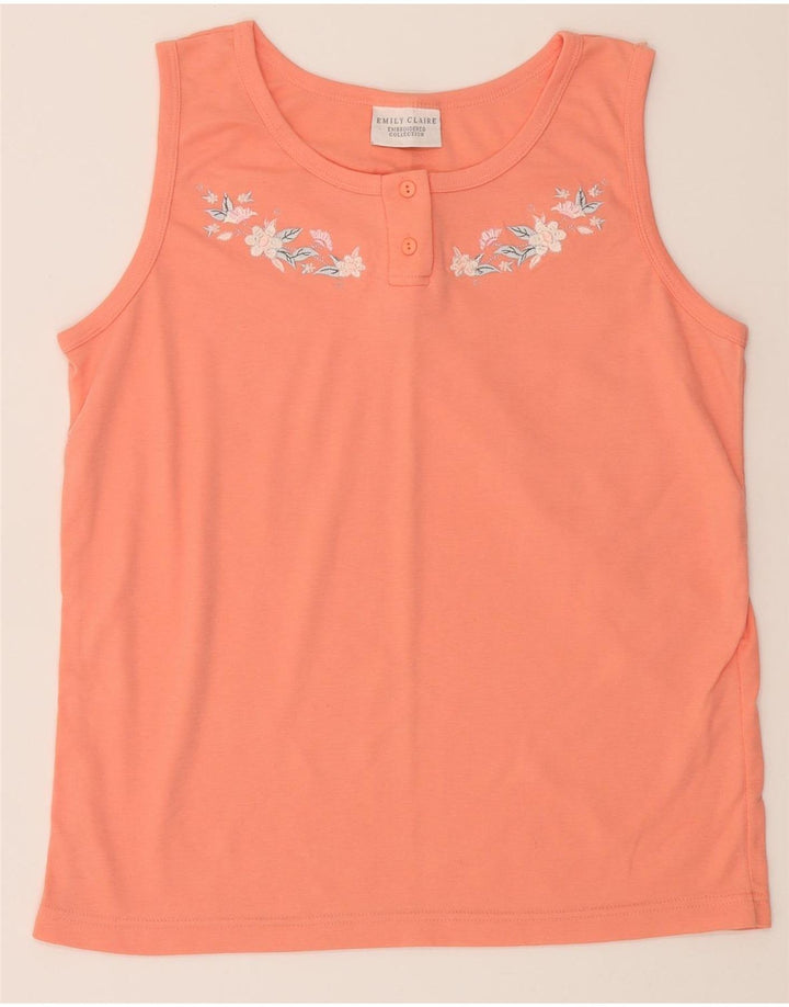VINTAGE Womens Vest Top UK 16 Large Pink Floral Polyester Vintage Vintage and Second-Hand Vintage from Messina Hembry 
