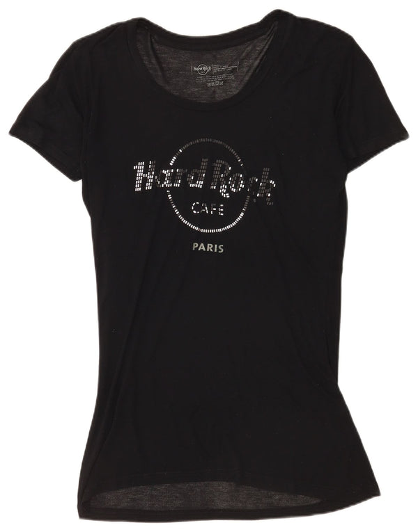 Hard Rock Cafe Womens Paris Oversized Graphic T-Shirt Top UK 10 Small Black