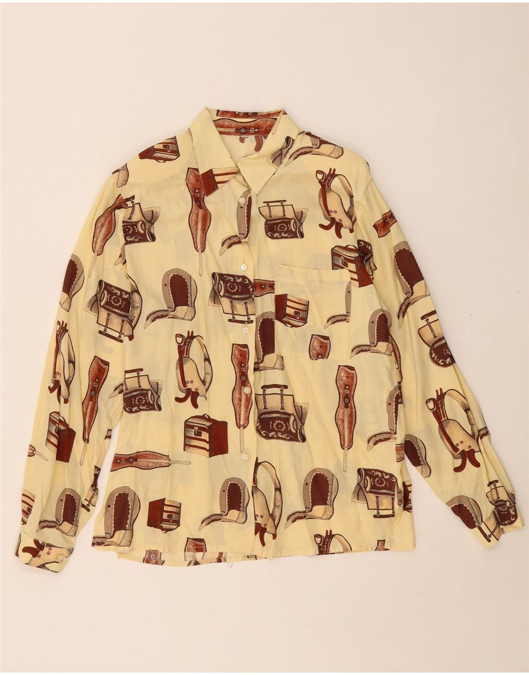 VINTAGE Γυναικείο πουκάμισο Oversized Μπλούζα UK 14 Medium Off White