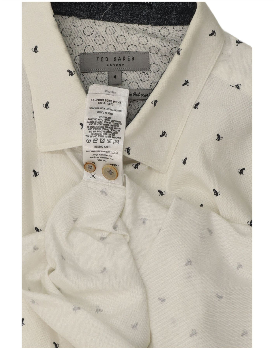 Ted Baker Ανδρικό πουκάμισο Abstract Pattern Μέγεθος 4 Μεγάλο λευκό βαμβακερό