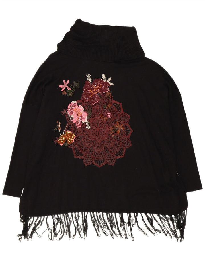 Desigual γυναικείο πουλόβερ με ρολό λαιμόκοψη UK 18 XL μαύρη βισκόζη