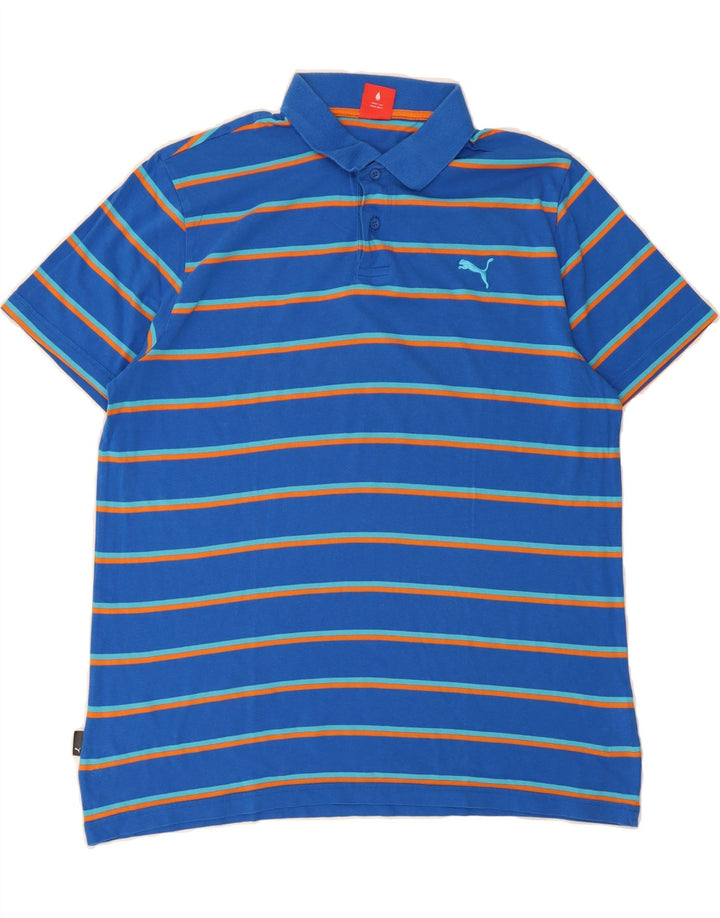 PUMA Mens Polo Shirt XL Blue Striped Vintage Puma and Second-Hand Puma from Messina Hembry 