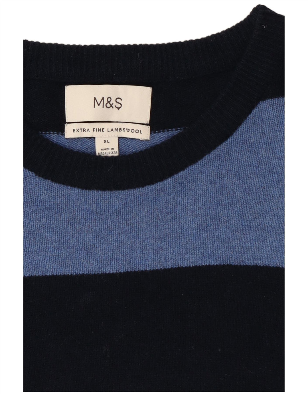 Marks & Spencer Ανδρικό πουλόβερ με λαιμόκοψη σκαφών XL Navy μπλε ριγέ μαλλί