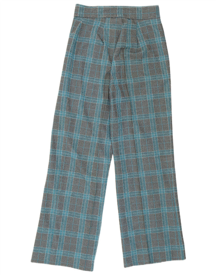 VINTAGE Γυναικείο Ψηλόμεσο Φαρδύ πόδι Casual Παντελόνι W27 L29 Grey Check