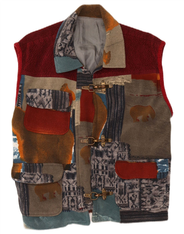 Vintage Womens Fleece Utility Gilet UK 42 XL Πολύχρωμο συνονθύλευμα