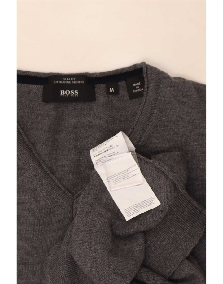 Ανδρικό πουλόβερ Hugo Boss Slim Fit Jumper με λαιμόκοψη με μεσαίο γκρι μαλλί