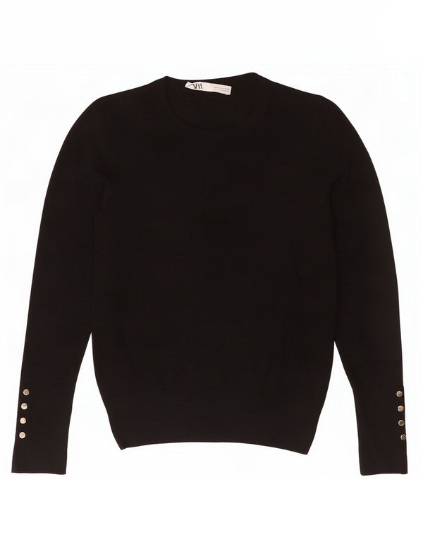 Zara Γυναικείο πουλόβερ με λαιμόκοψη UK 10 Small Black Viscose