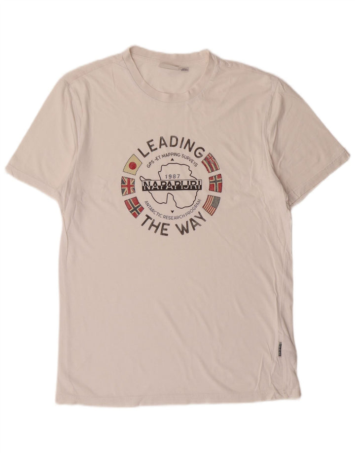 Μπλουζάκι Napapijri Ανδρικό γραφικό T-Shirt Small Off White Βαμβακερό