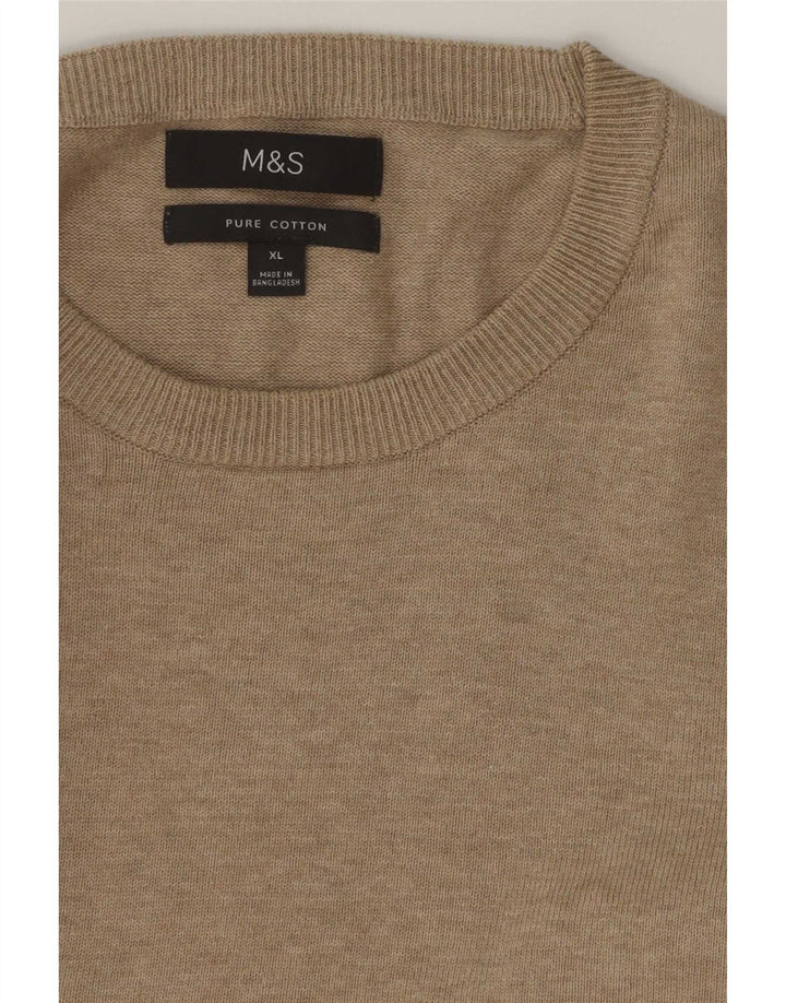 Marks & Spencer Ανδρικό πουλόβερ με λαιμόκοψη XL Μπεζ βαμβακερό