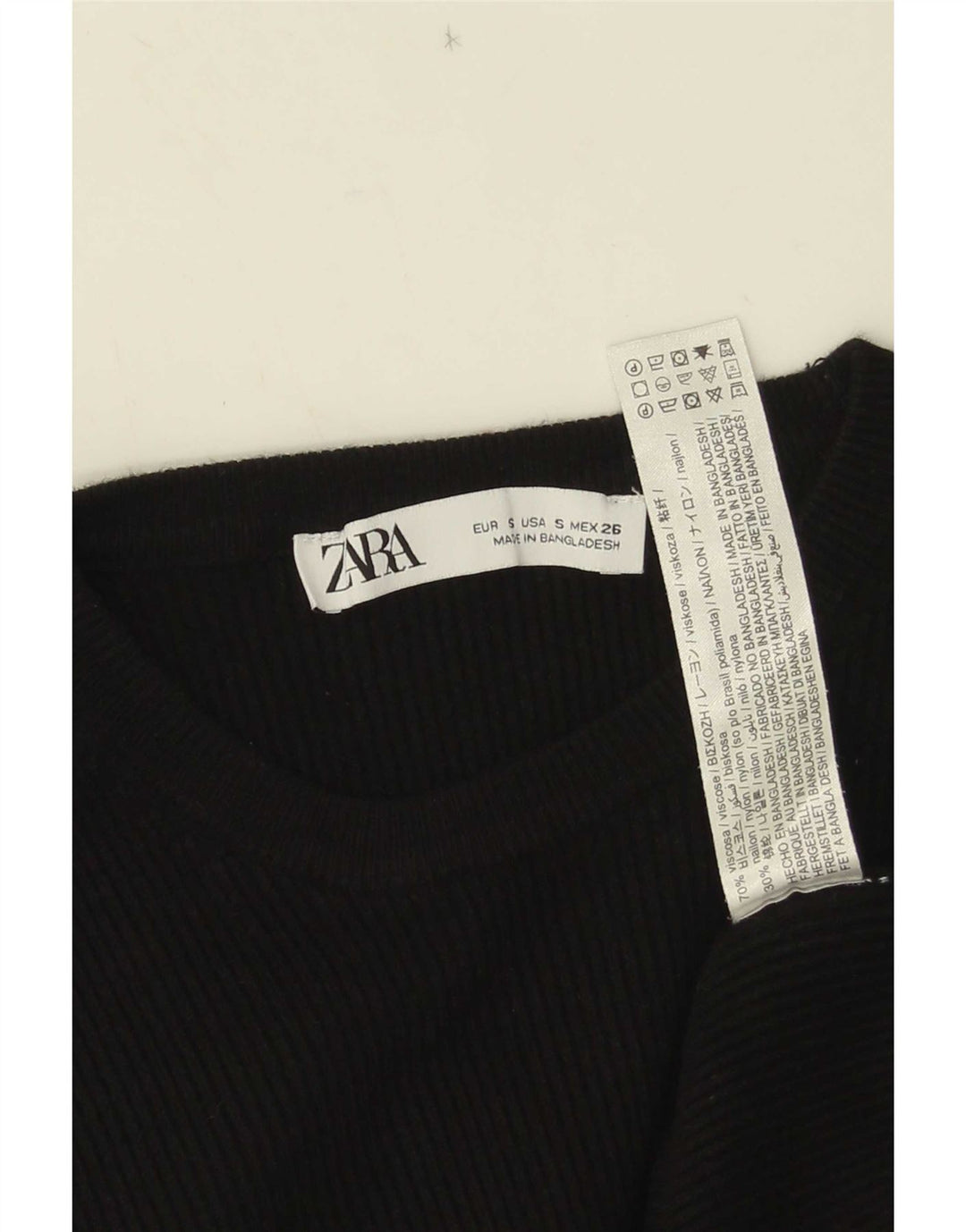 Zara Γυναικείο Crop Top 3/4 Sleeve UK 8 Small Black Viscose