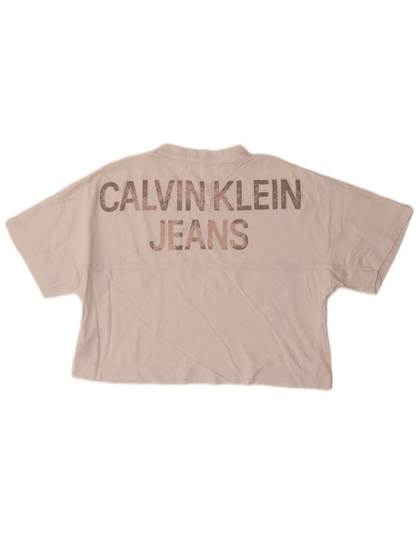 Calvin Klein Jeans Γυναικείο Crop Oversized γραφικό T-shirt Top UK 6 XS White