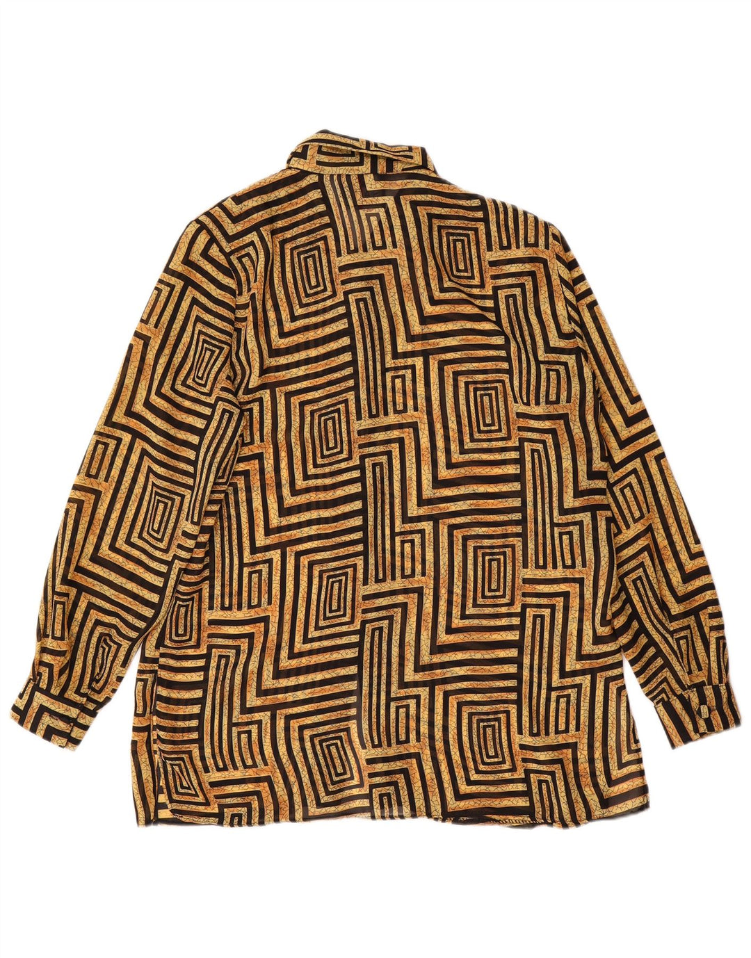 Vintage γυναικείο πουκάμισο μπλούζα UK 14 Large Beige Geometric Polyester