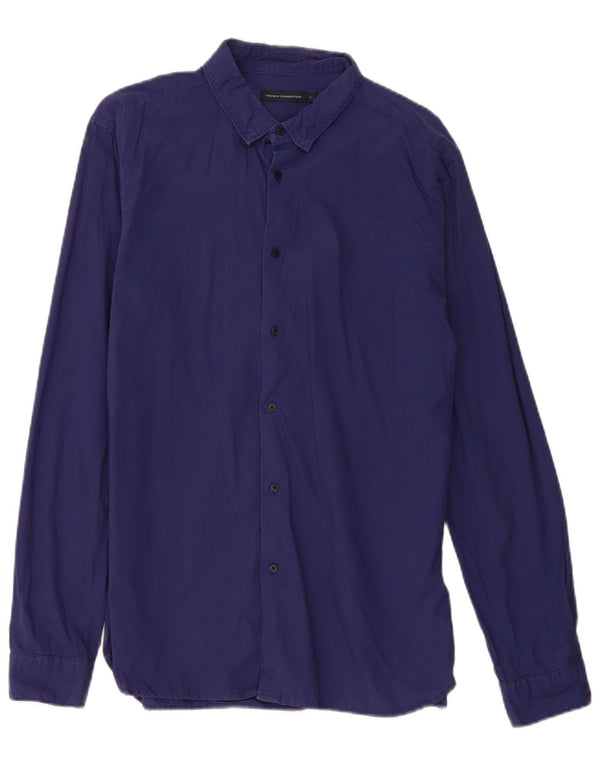French Connection Mens Slim Fit Shirt Large Navy Blue Cotton