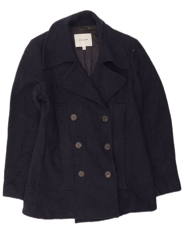 Jigsaw Γυναικείο παλτό μπιζελιού UK 10 Small Navy Blue Wool