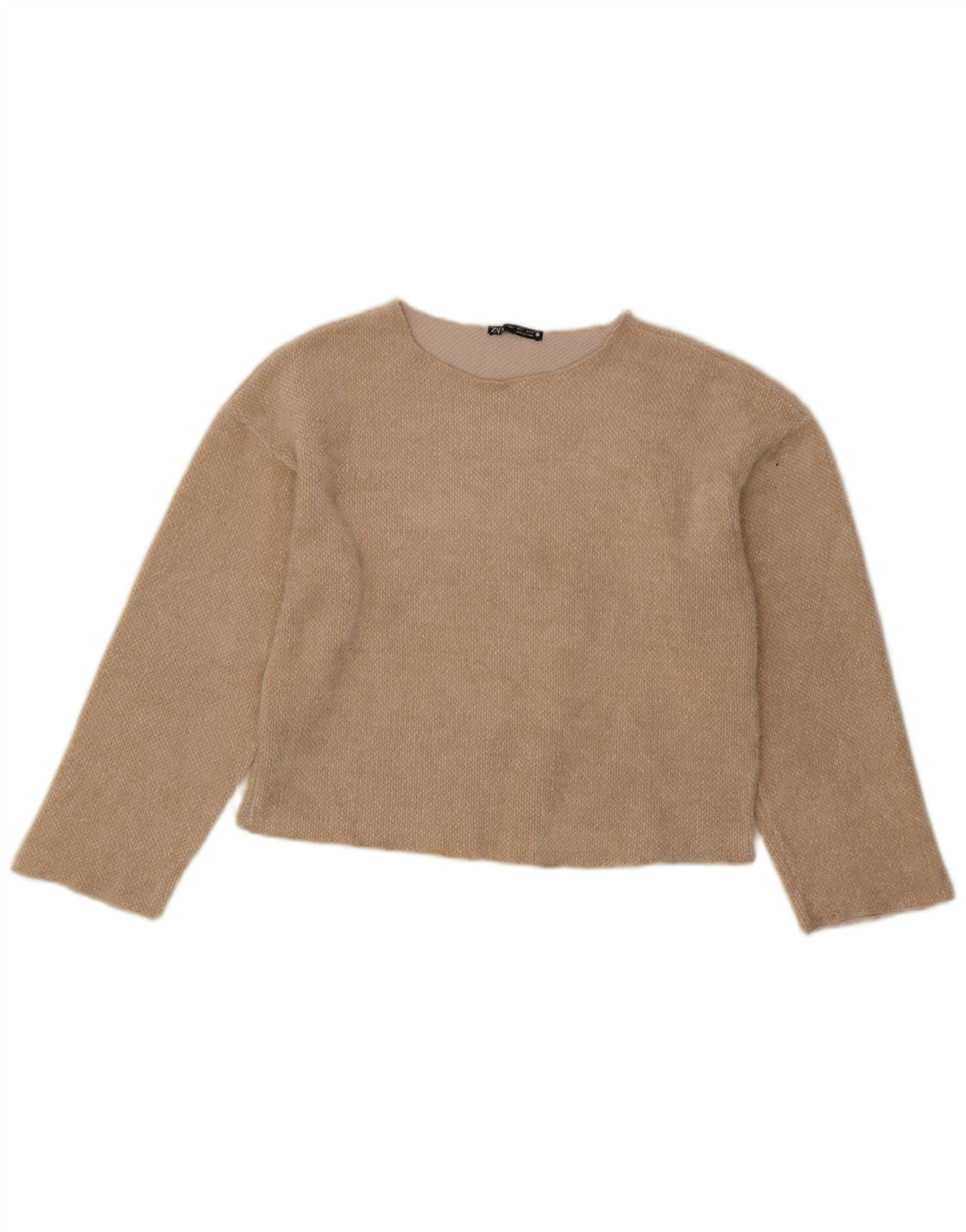 Zara Γυναικείο Crop Top Μακρυμάνικο UK 10 Small Beige Polyester