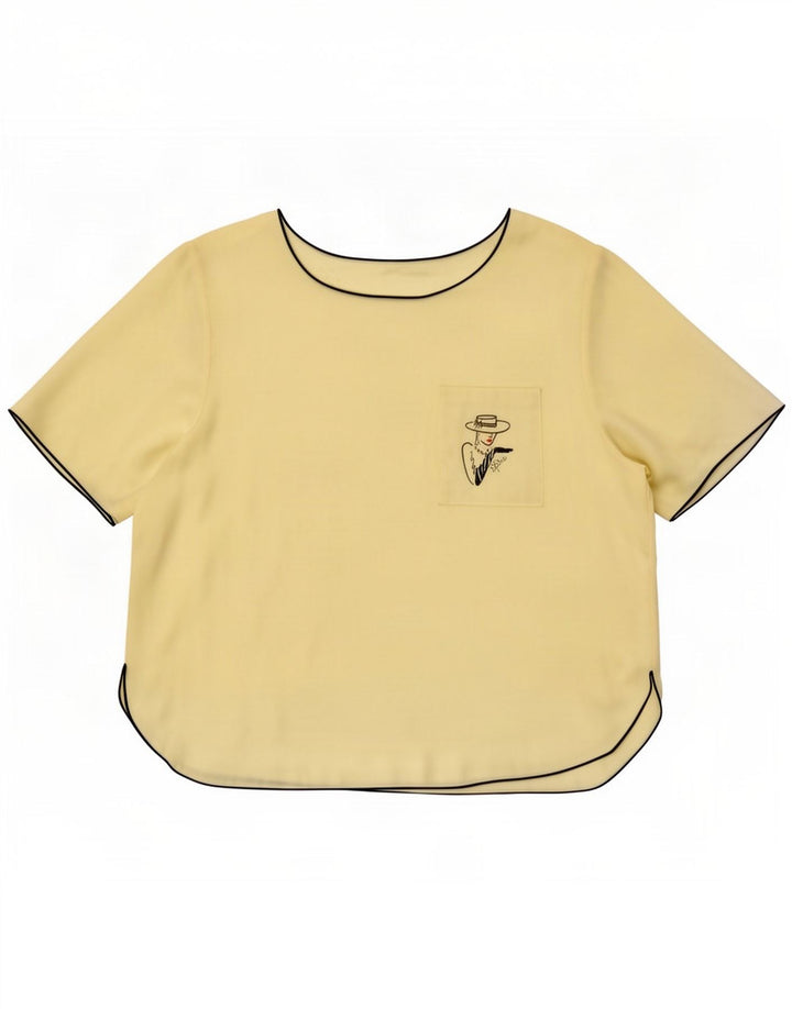 Vintage γυναικεία γραφική μπλούζα τοπ UK 16 Large Yellow