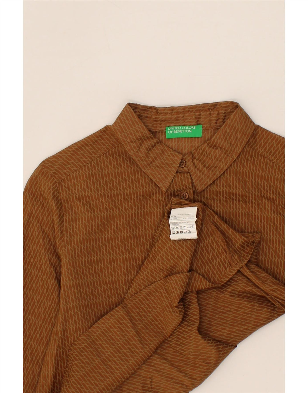 BENETTON Womens Longline Oversized Shirt UK 10 Small Brown Geometric Vintage Benetton and Second-Hand Benetton from Messina Hembry 