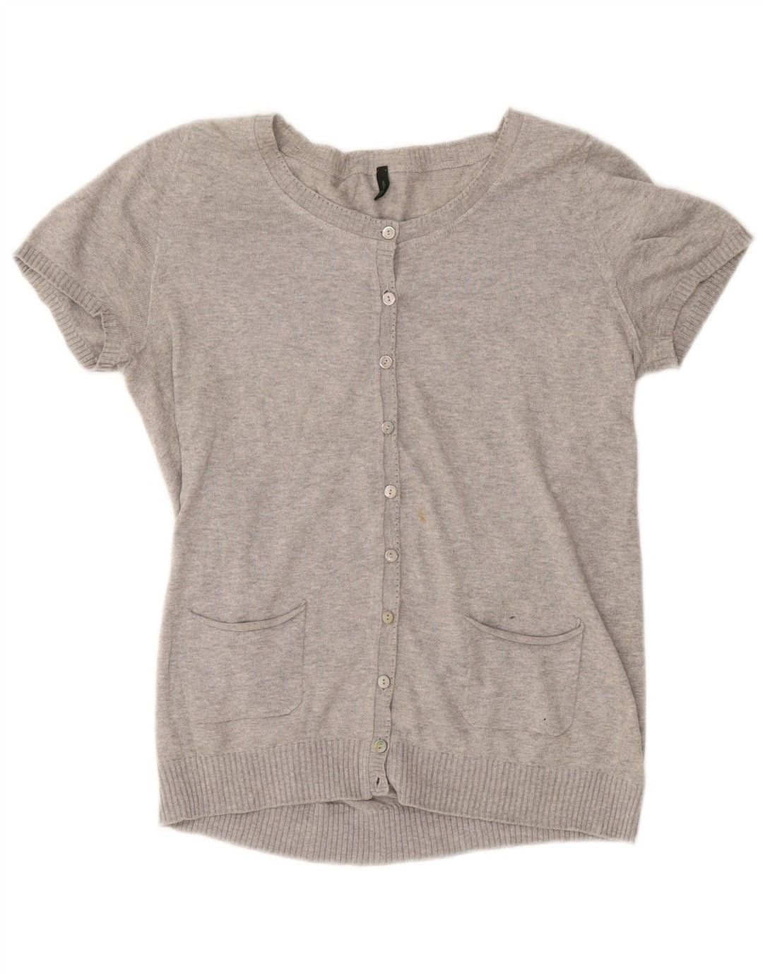 BENETTON Γυναικείο πουλόβερ ζακέτα με κοντό μανίκι UK 12 με μεσαία γκρι φλύκταινα