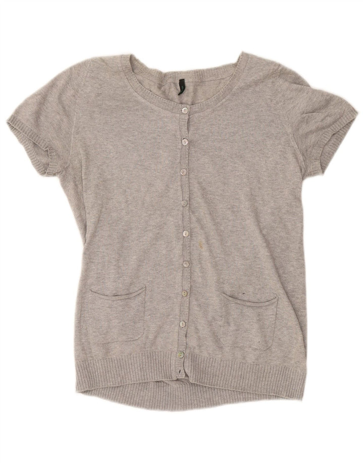 BENETTON Γυναικείο πουλόβερ ζακέτα με κοντό μανίκι UK 12 με μεσαία γκρι φλύκταινα