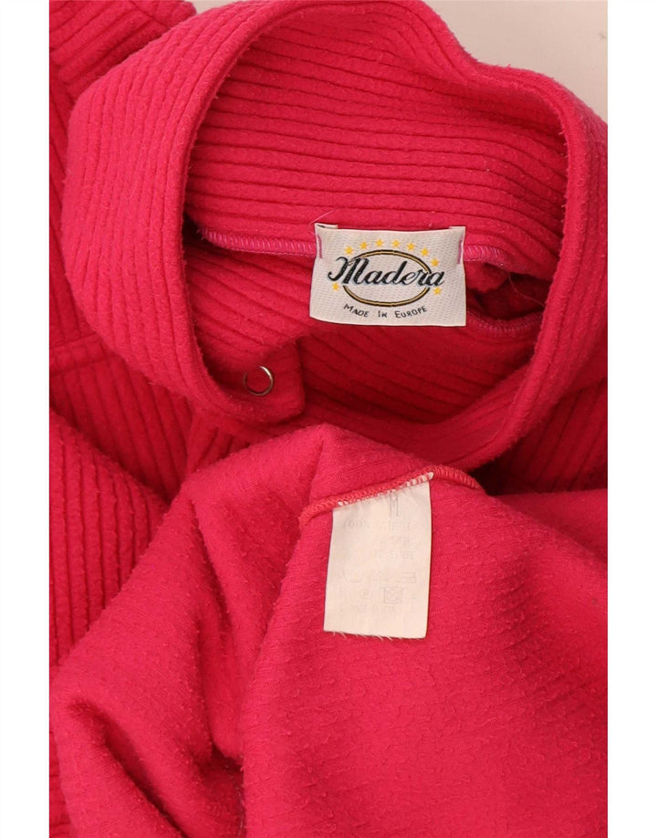 Vintage γυναικείο υπερμεγέθη γραφικό fleece jumper UK 14 Medium Pink