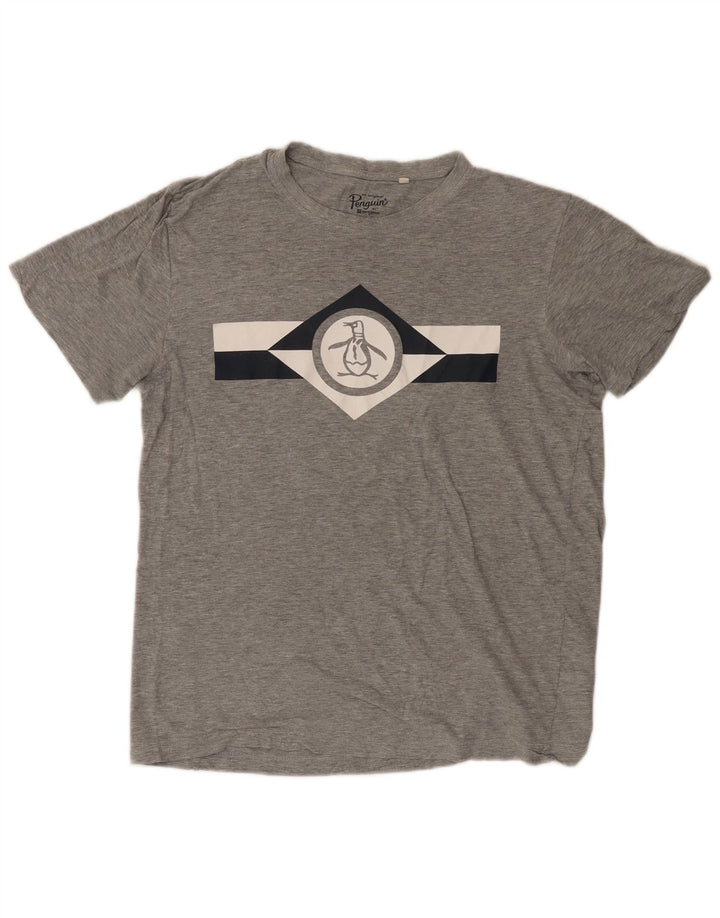 Ανδρικό γραφικό T-Shirt Penguin Top μεγάλο γκρι βαμβακερό