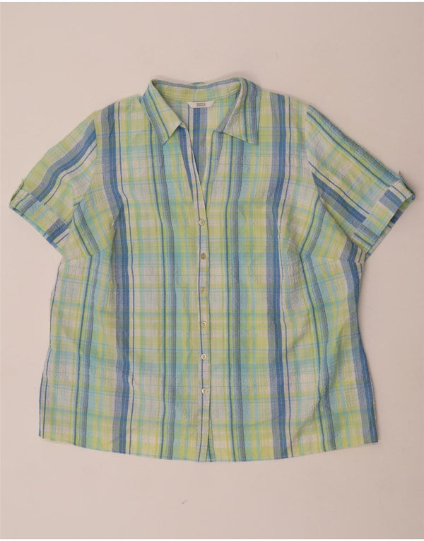 Marks & Spencer Γυναικείο κοντομάνικο πουκάμισο UK 22 3XL Green Check Polyester