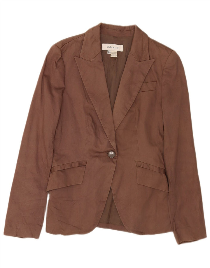 Zara Γυναικείο μπλέιζερ 1 κουμπιού μπουφάν UK 10 Small καφέ βαμβακερό