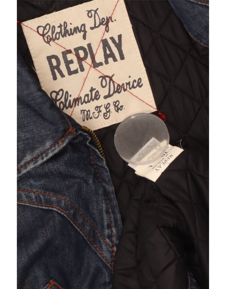 REPLAY Γυναικείο Τζιν Μπουφάν UK 16 Large Navy Blue από βαμβάκι