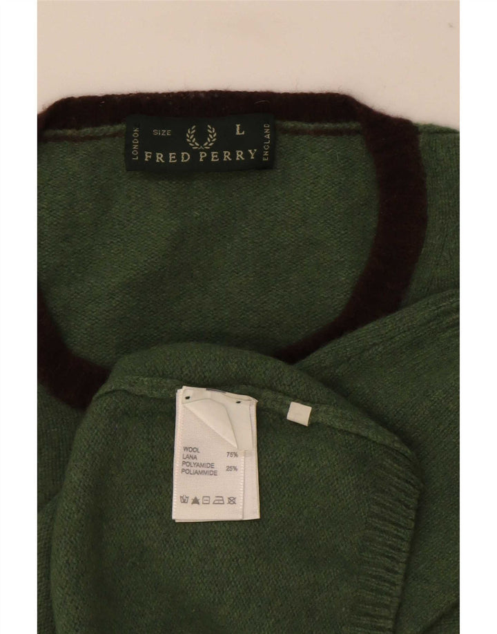 Fred Perry Ανδρικό πουλόβερ με λαιμόκοψη, μεγάλο πράσινο μαλλί
